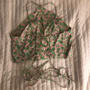 Floral tie halter silky zara top
